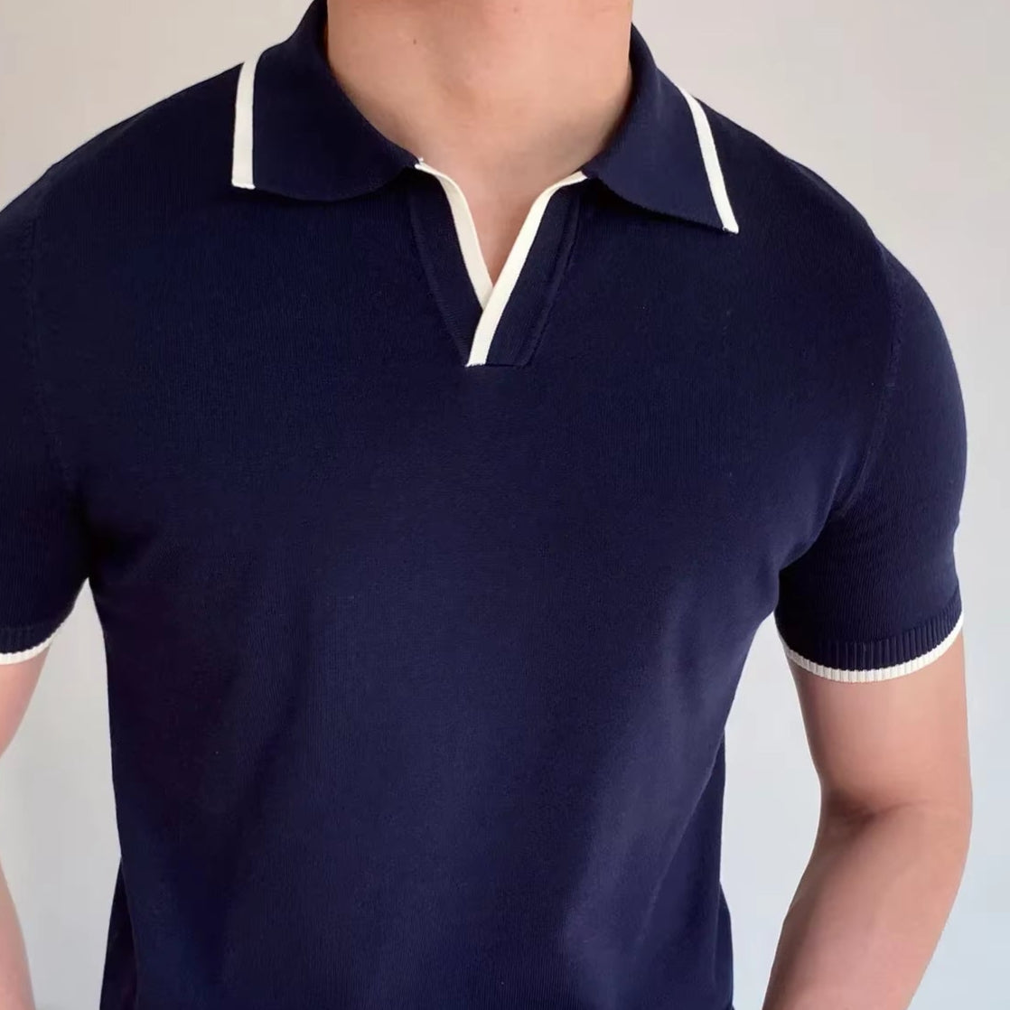 Men'S Polo Shirt Elbow-Sleeved T-Shirt Fashion Polo Collar Slim-Fit Men Clothing Woolen Sports Polo Tee Shirt Man Golf Shirt EUR
