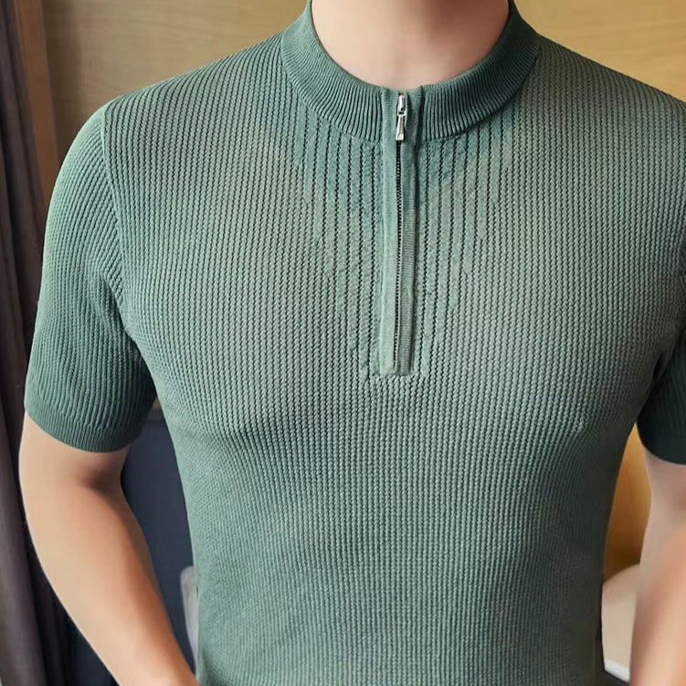 Men Stylish Short Sleeve Polo Shirt - Modern Design with Zipper Collar - Perfect Casual and Formal Occasions - Comfortable Fit