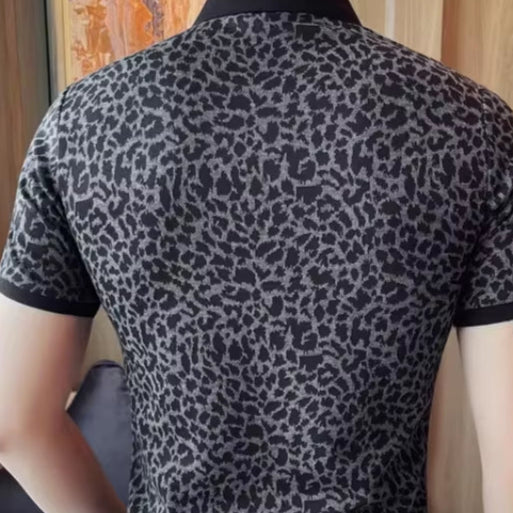 2025 Men'S Fashion Leopard Print Polo Shirt - Slim Fit Stretchable Short Sleeve Tee for Casual Wear M-4XL