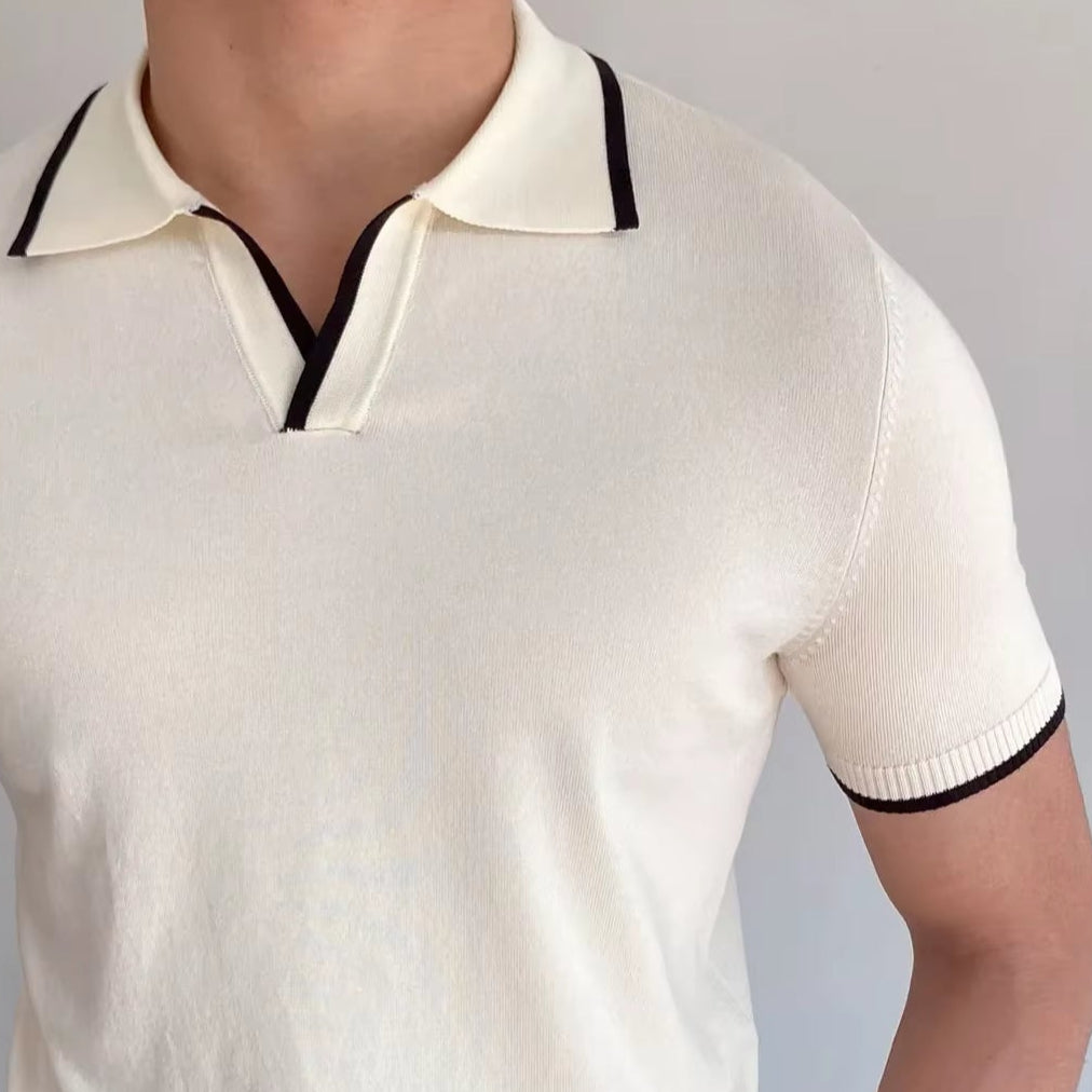Men'S Polo Shirt Elbow-Sleeved T-Shirt Fashion Polo Collar Slim-Fit Men Clothing Woolen Sports Polo Tee Shirt Man Golf Shirt EUR