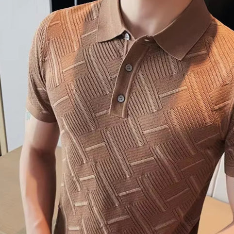 2023 New Men'S Knitted Polo Shirt - Slim Fit Hollow-Out Short Sleeve Lapel T-Shirt, Summer Men Golf Shirt