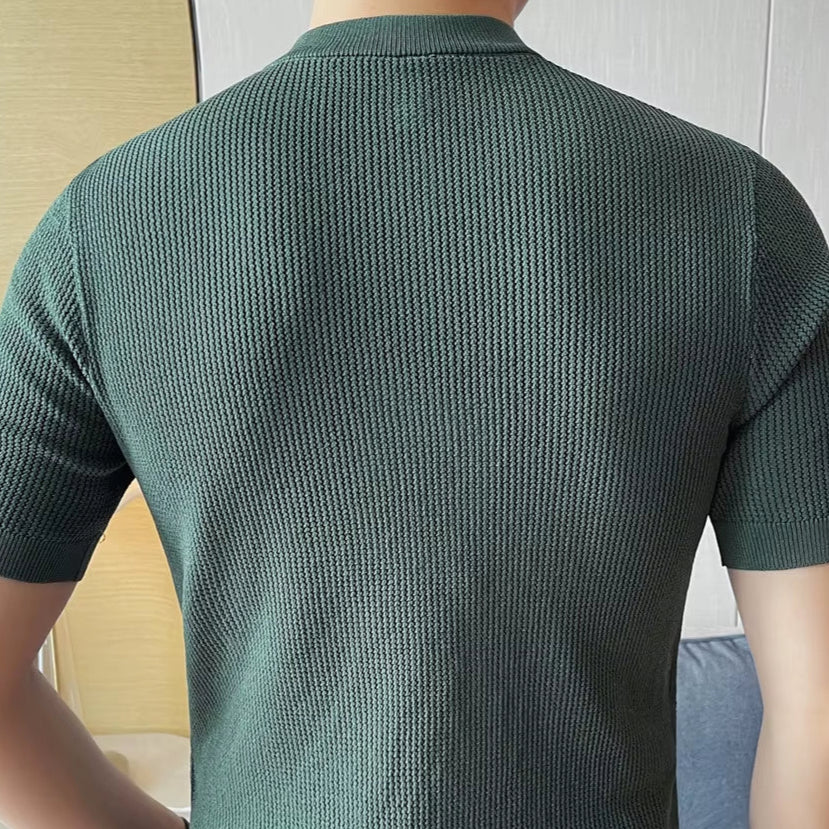 Men Stylish Short Sleeve Polo Shirt - Modern Design with Zipper Collar - Perfect Casual and Formal Occasions - Comfortable Fit