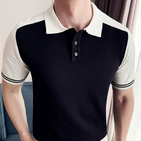 Men'S Stretch Polo Shirt - High-Elastic Comfort Fabric for Business & Casual Wear, Contrast Collar Design, All-Day Flexibility