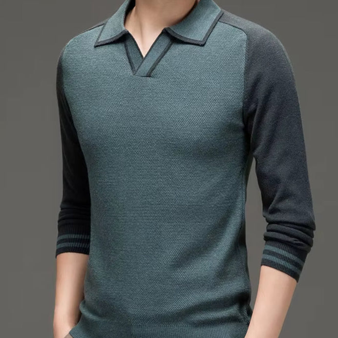Long Sleeve Business Casual Polo Collar Knitwear, Daily Wear, Breathable and Warm, Color Matching Fashion Woolen Sweater