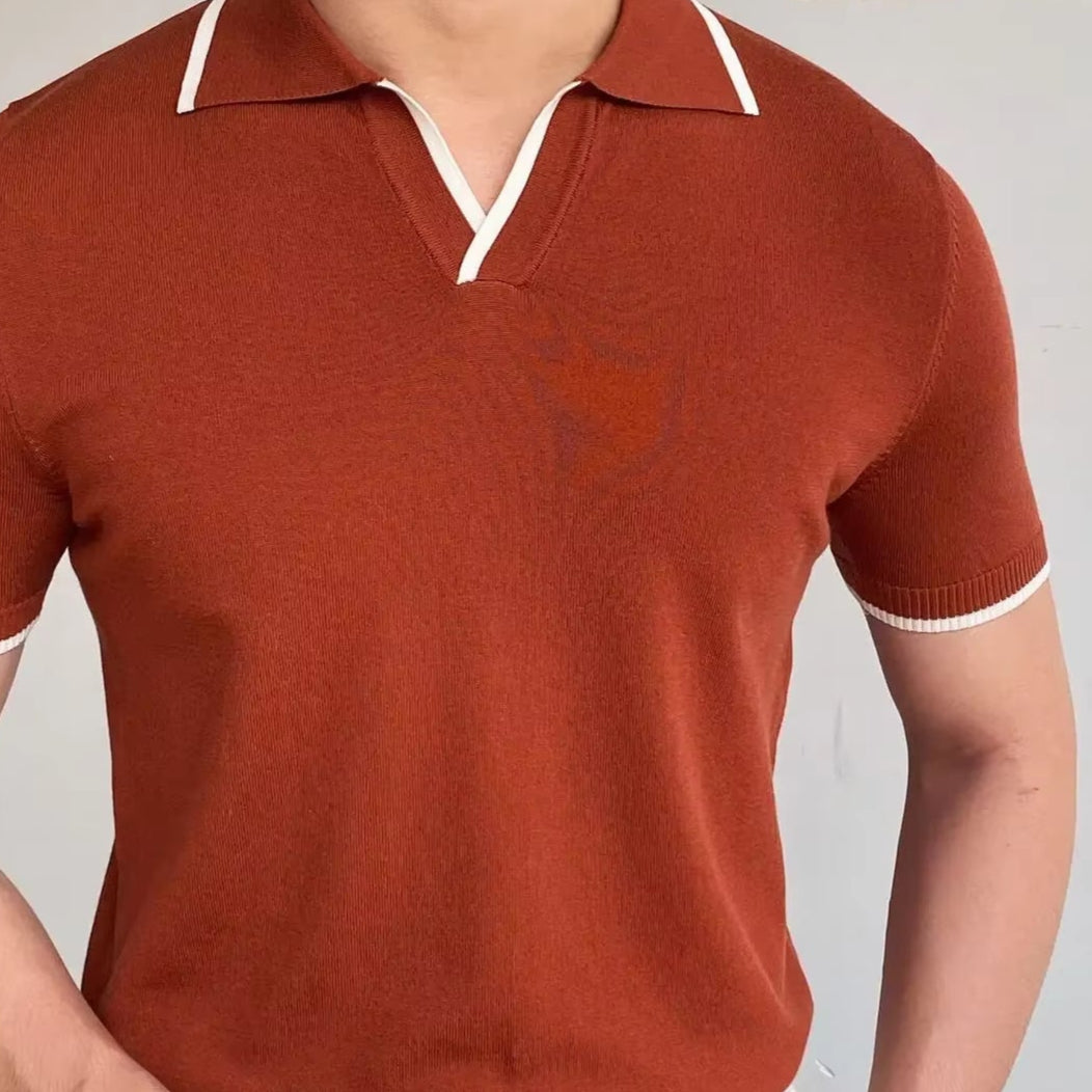 Men'S Polo Shirt Elbow-Sleeved T-Shirt Fashion Polo Collar Slim-Fit Men Clothing Woolen Sports Polo Tee Shirt Man Golf Shirt EUR