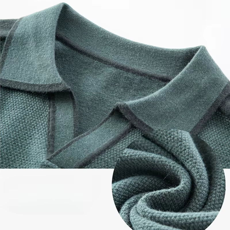 Long Sleeve Business Casual Polo Collar Knitwear, Daily Wear, Breathable and Warm, Color Matching Fashion Woolen Sweater