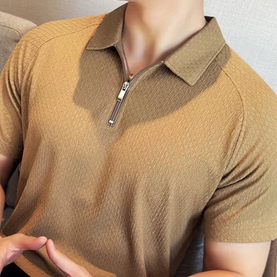 Men'S Short-Sleeved White Golf Shirt, Seersucker Mesh Fabric, Ice Silk Thin High Elastic Half Zipper Polo Shirt,T-Shirt