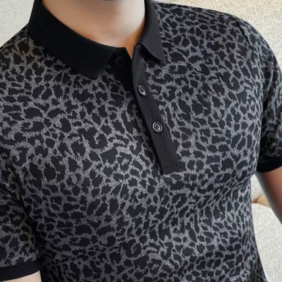2025 Men'S Fashion Leopard Print Polo Shirt - Slim Fit Stretchable Short Sleeve Tee for Casual Wear M-4XL
