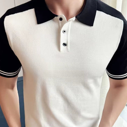 Men'S Stretch Polo Shirt - High-Elastic Comfort Fabric for Business & Casual Wear, Contrast Collar Design, All-Day Flexibility