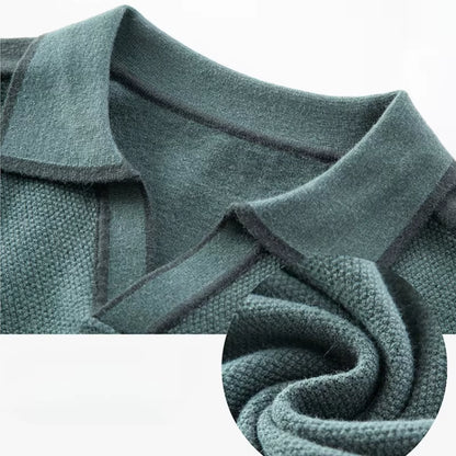 Long Sleeve Business Casual Polo Collar Knitwear, Daily Wear, Breathable and Warm, Color Matching Fashion Woolen Sweater